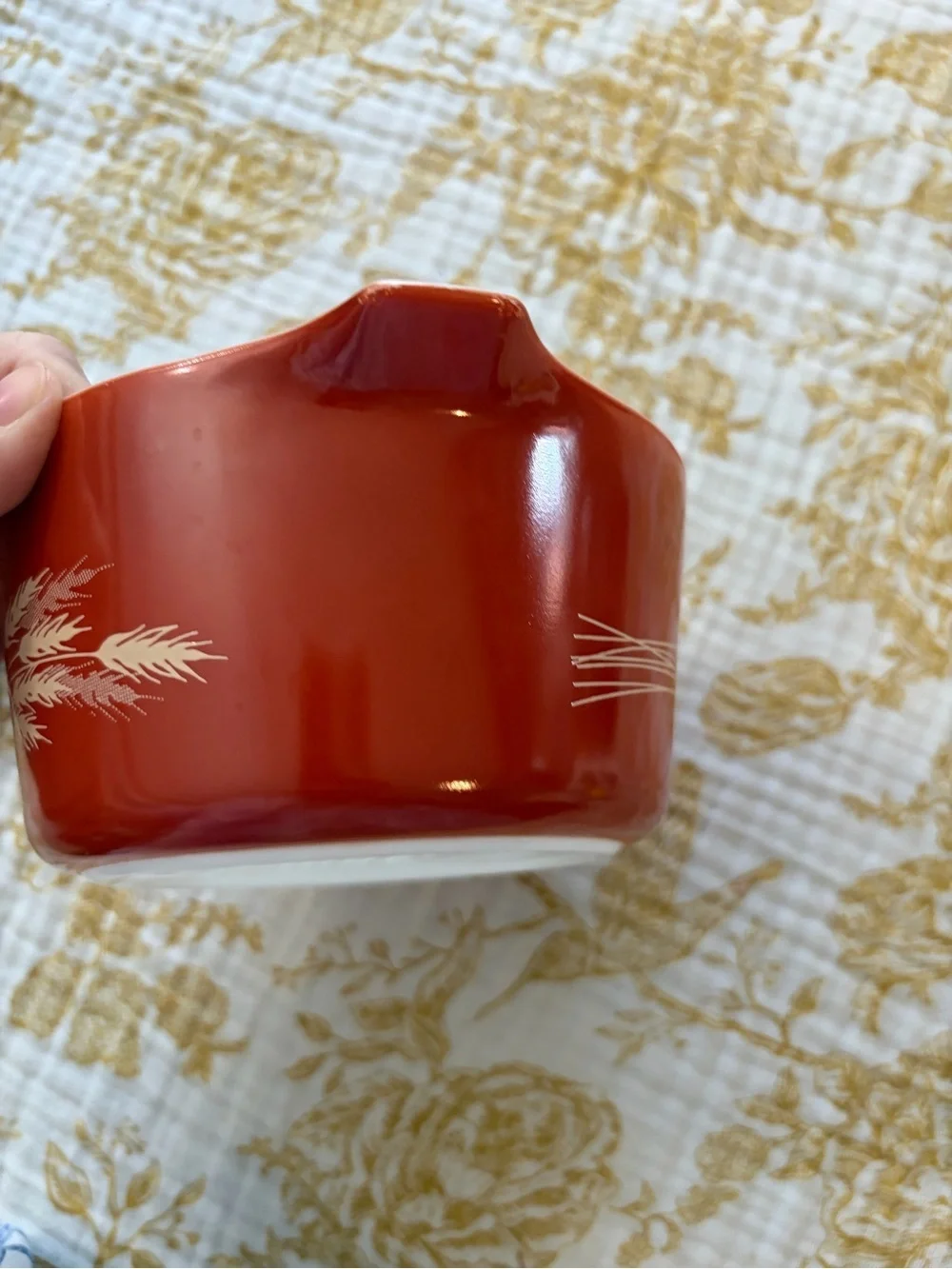 Pyrex  “Autumn Harvest”Orange Wheat-Pattern Casserole with Clear Glass Lid